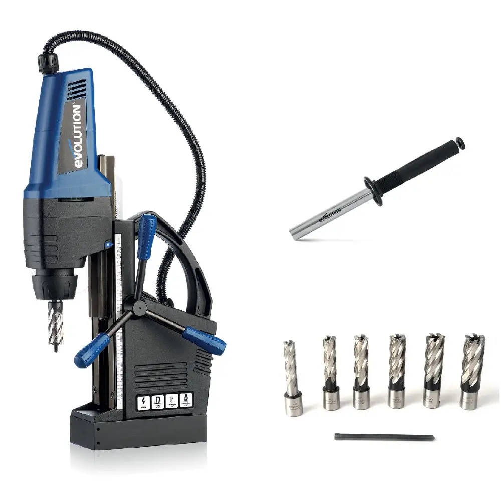 EVOLUTION POWER TOOLS - MAGNEETBOORMACHINE EVOMAG42 + CYCLONE + SET KERNFREZEN 6 PCS
