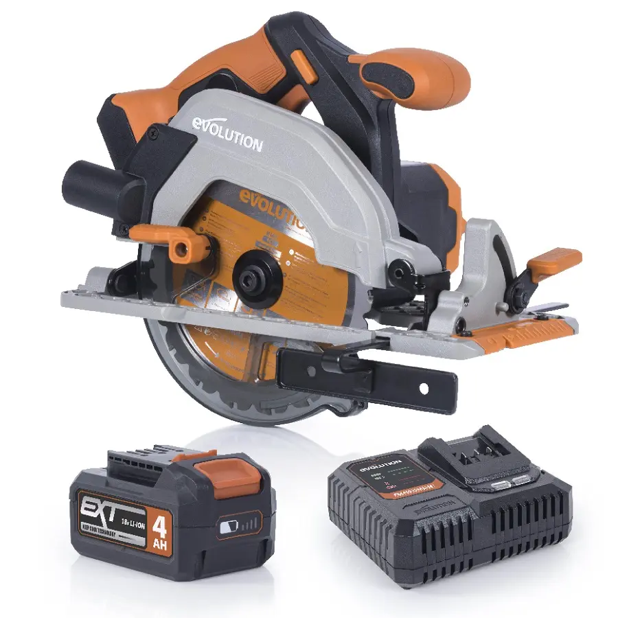 EVOLUTION POWER TOOLS - CIRKELZAAG R165CCS + ACCU + RAPID CHARGER