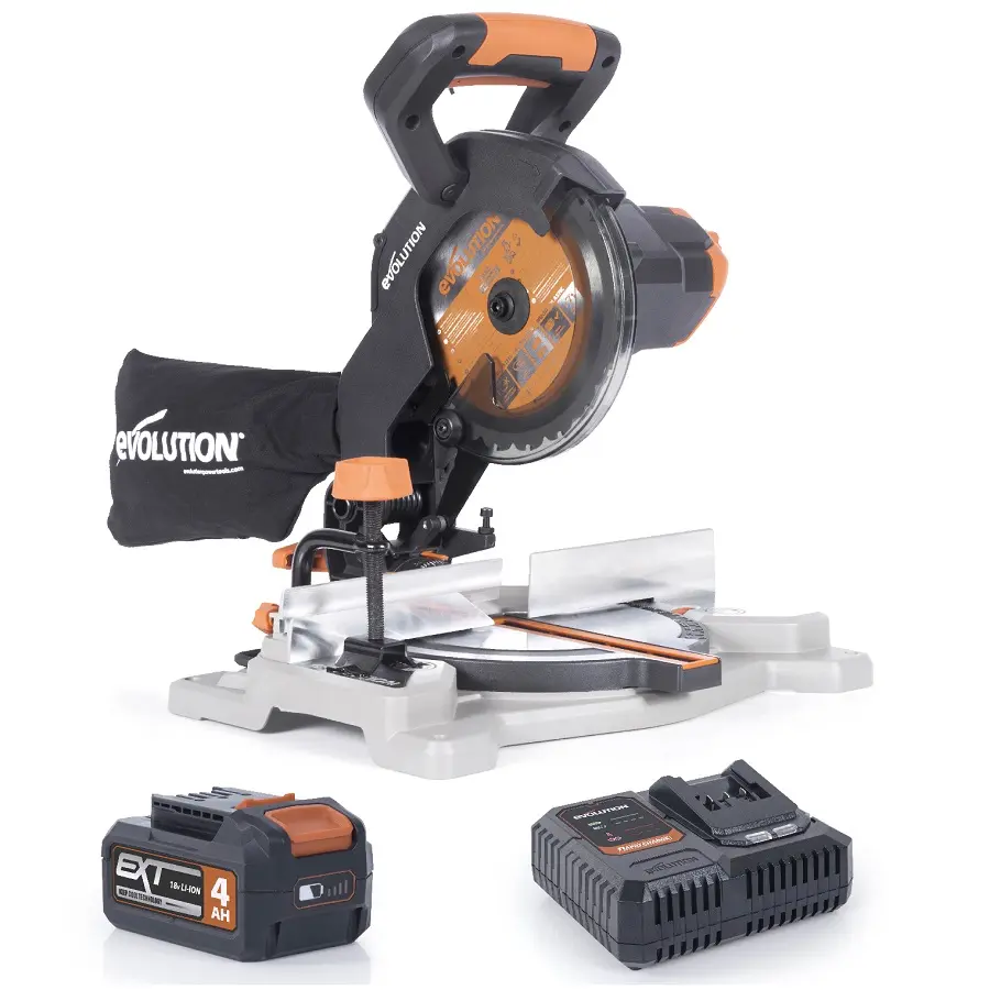 EVOLUTION POWER TOOLS - SCIE A ONGLET R185CMS + BATT + CHARGEUR RAPIDE
