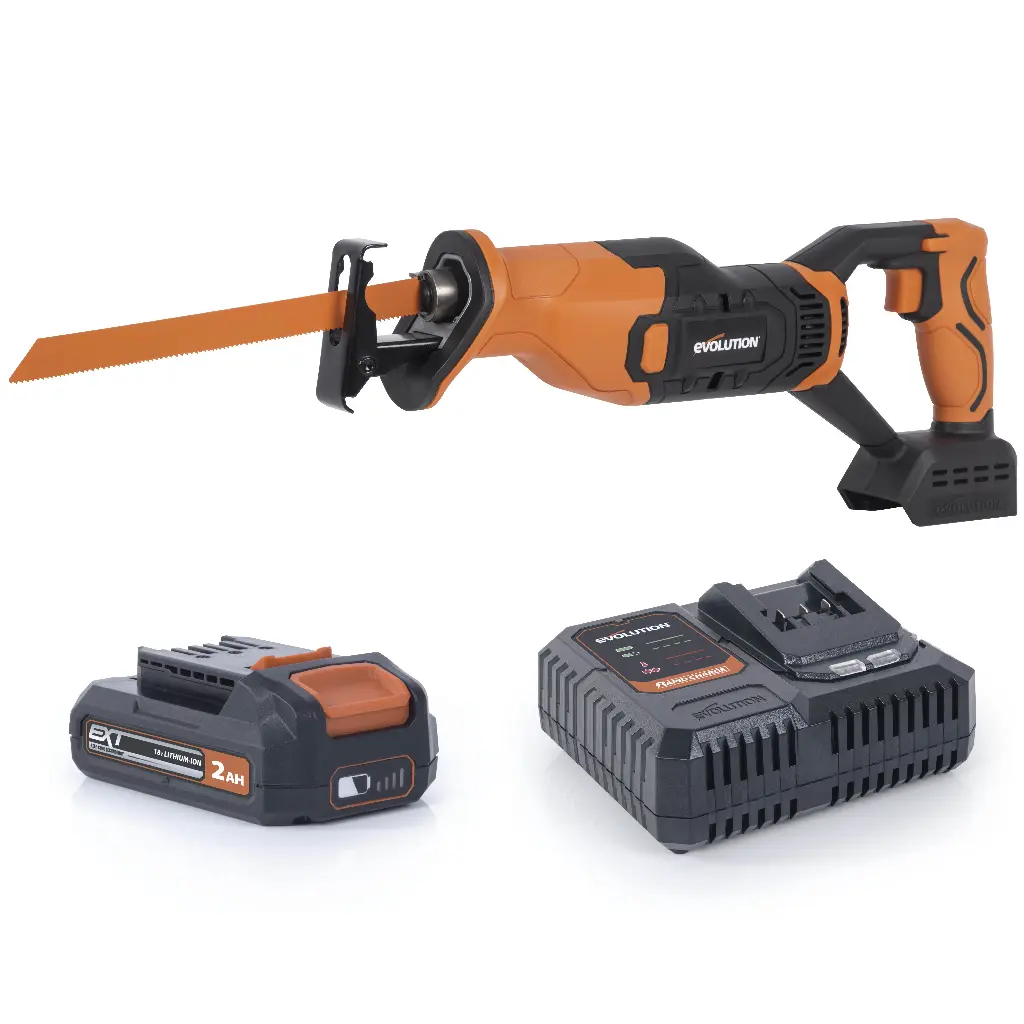 EVOLUTION POWER TOOLS - RECIPROZAAG + ACCU + RAPID CHARGER