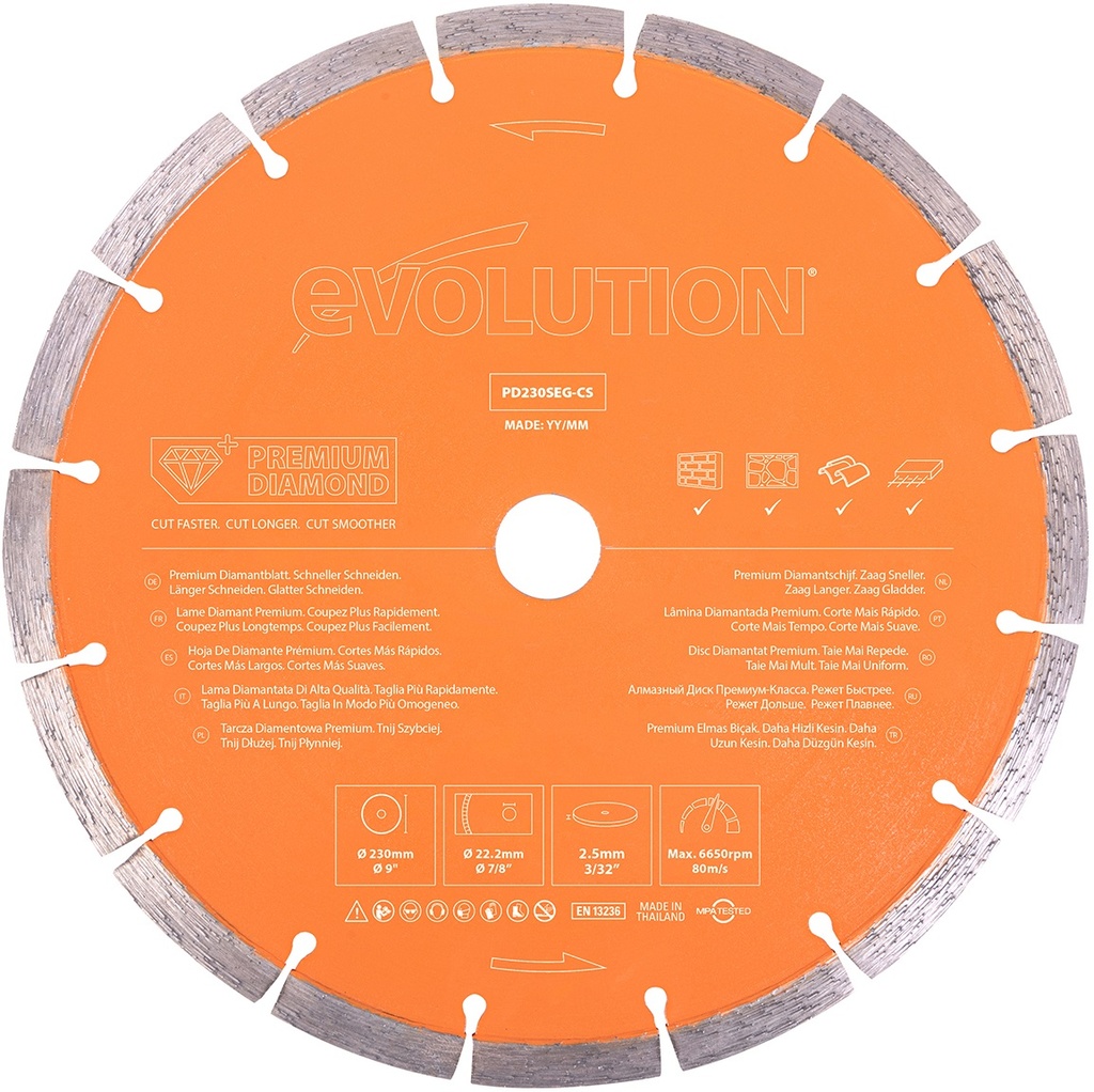 EVOLUTION POWER TOOLS - PREMIUM DIAMOND BLADE 230 MM FOR DISC CUTTERS