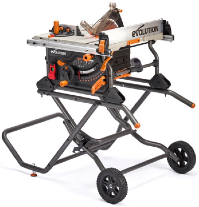 EVOLUTION POWER TOOLS - R255TBLX + PORTABLE TABLE SAW WITH FOLDING TABLE SAW STAND