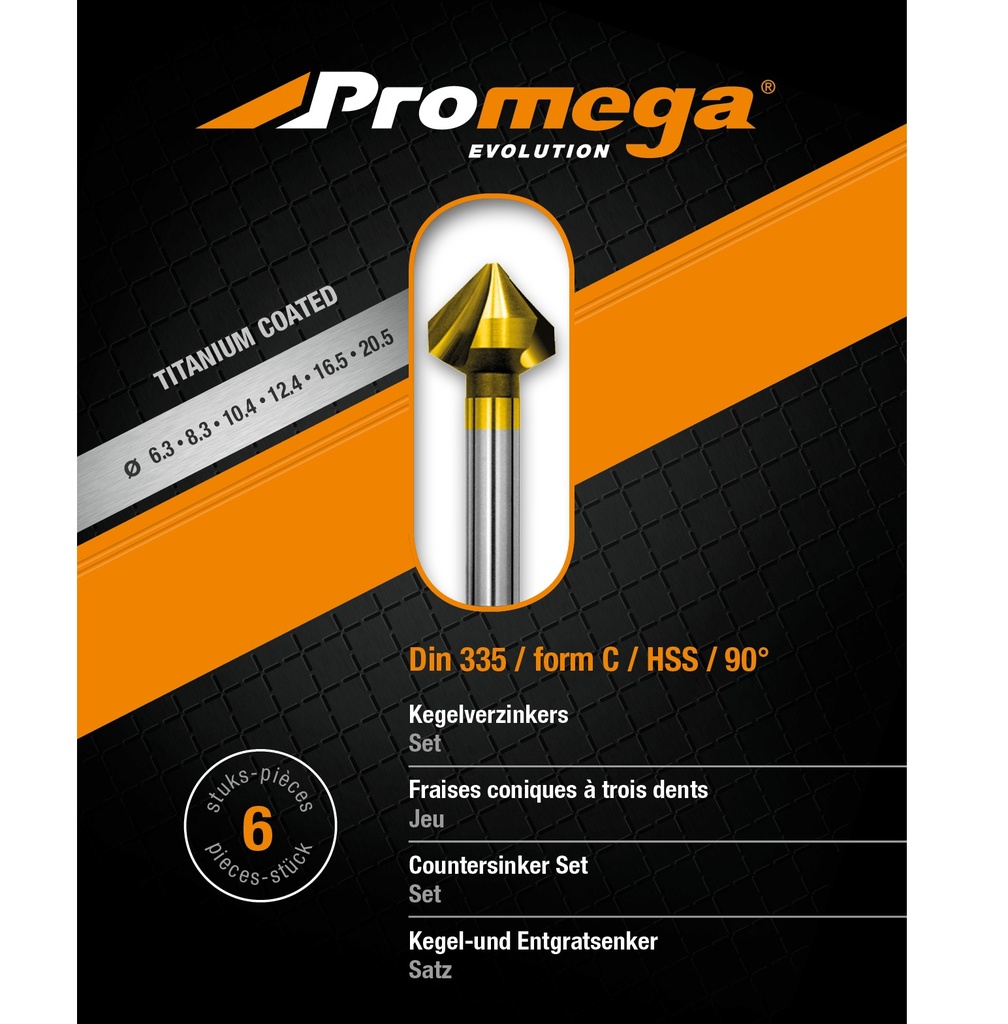 PROMEGA EVOLUTION - JEU DE FRAISES A CHANFREINER HSS TIN 90°