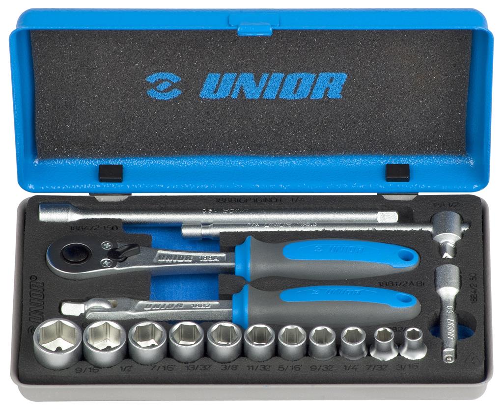 UNIOR - SOCKET SET 1/4" IN METAL BOX