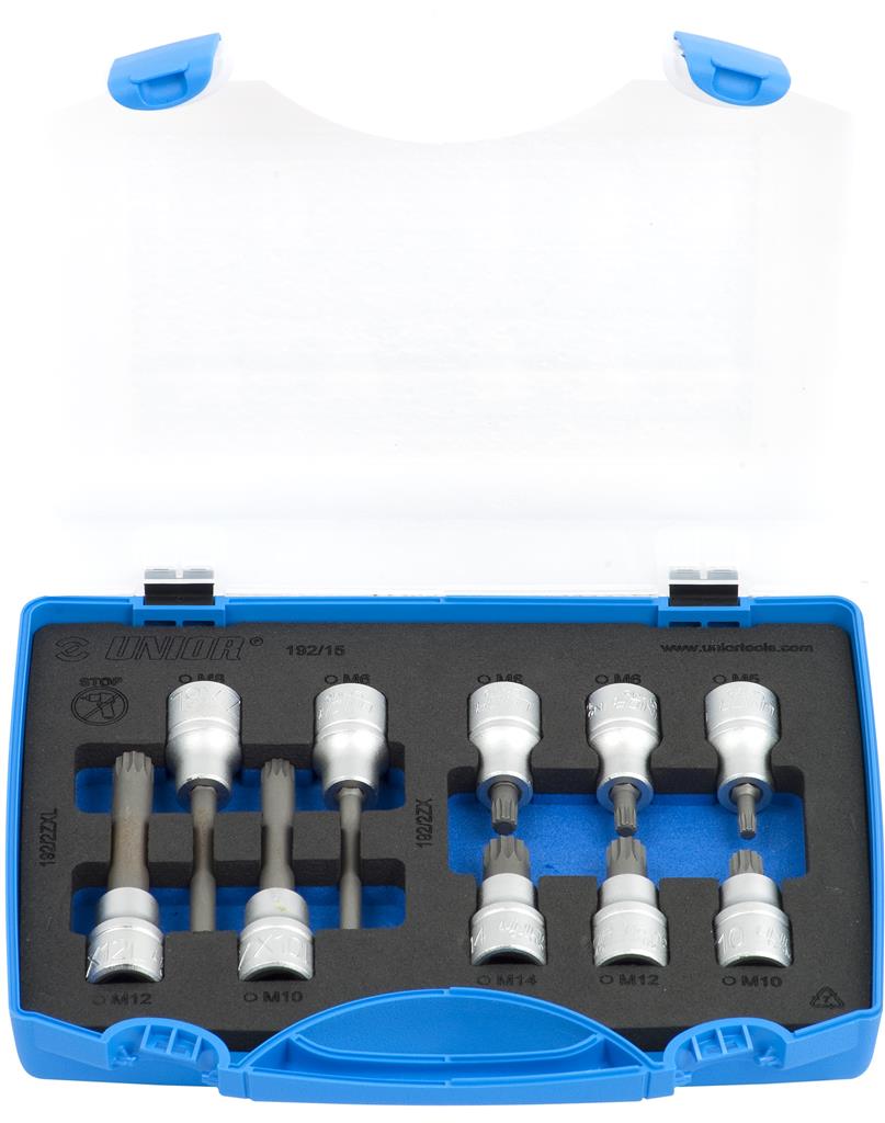 UNIOR - SET OF SCREWDRIVER SOCKETS WITH ZX PROFILE 1/2" IN PLASTIC BOX