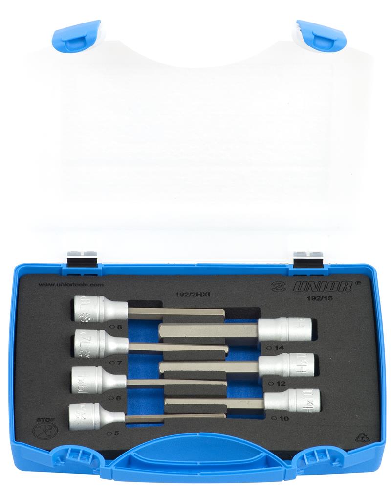 UNIOR - SET OF LONG HEXAGONAL SCREWDRIVER SOCKET 1/2" IN PLASTIC BOX