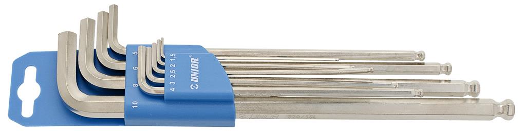 UNIOR - SET OF BALL-END HEX WRENCHES, LONG TYPE ON PLASTIC CLIP