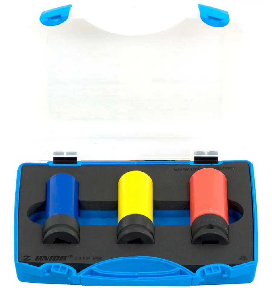 UNIOR - SET OF 1/2" IMPACT SOCKETS FOR ALLOY WHEELS IN PLASTIC BOX