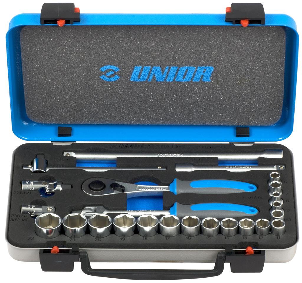 UNIOR - SOCKET SET 3/8" IN METAL BOX
