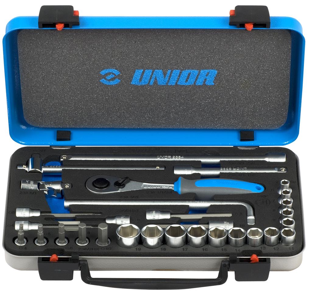 UNIOR - SOCKET SET 3/8" IN METAL BOX