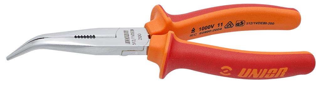 UNIOR - LONG NOSE PLIERS WITH SIDE CUTTER AND PIPE GRIP, BENT