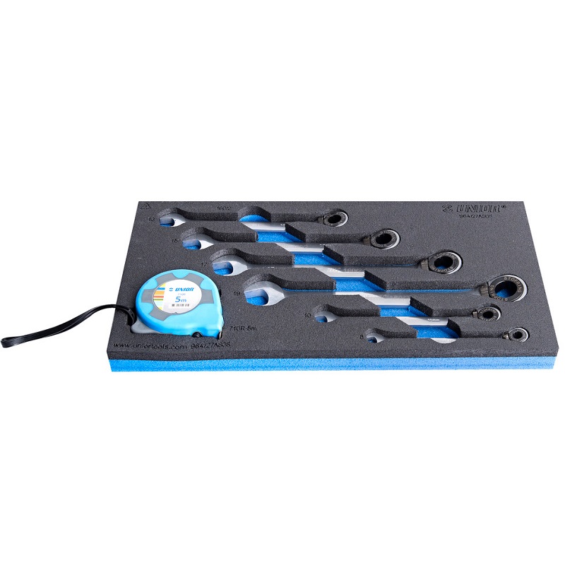 UNIOR - SET OF RATCHET COMBINATION WRENCHES IN SOS TOOL TRAY