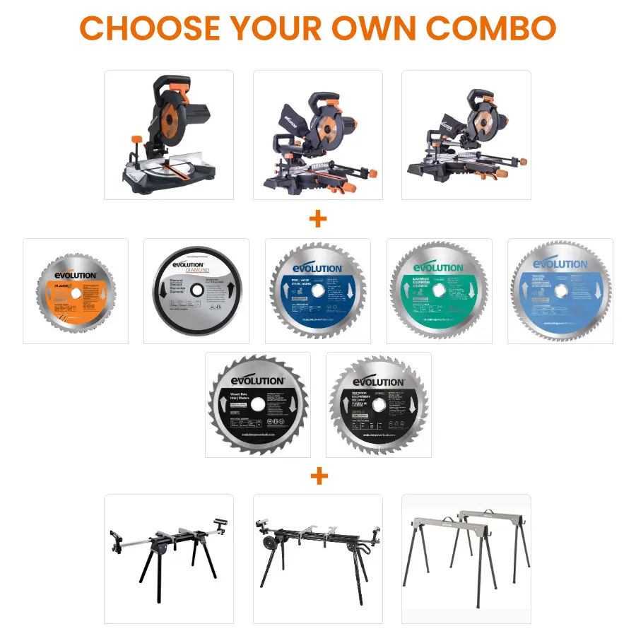 EVOLUTION POWER TOOLS - COMBO R210 + MITRE SAW STAND