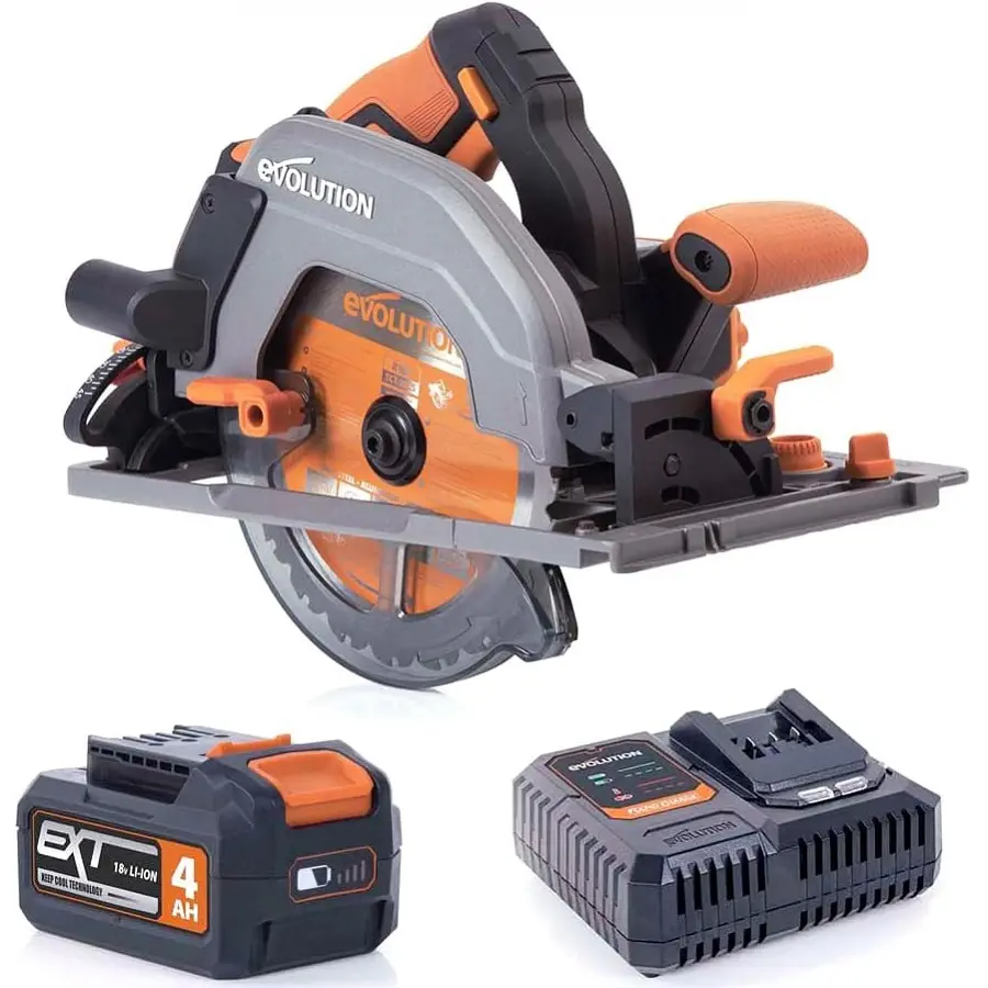 EVOLUTION POWER TOOLS - CIRKELZAAG R185CCSX + ACCU + RAPID CHARGER