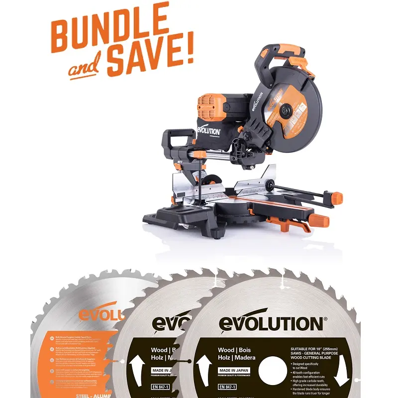 EVOLUTION POWER TOOLS - COMBOPACK R255SMS-DB+ + ZAAGBLAD HOUT