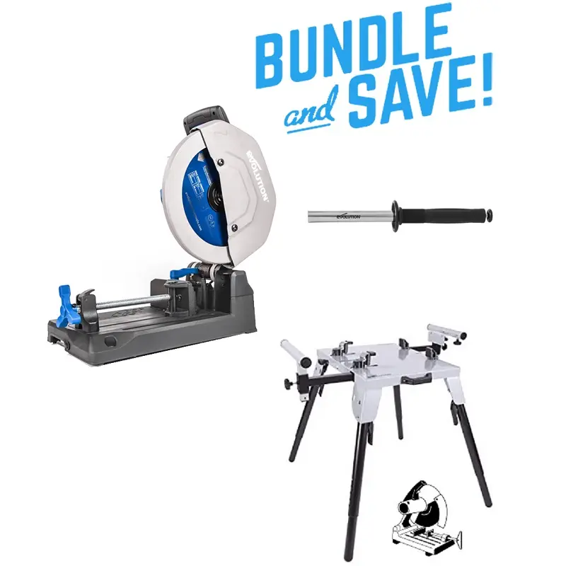 EVOLUTION POWER TOOLS - COMBO PACK S355CPS + CUTTING STAND + CYCLONE DUST COLLECTOR