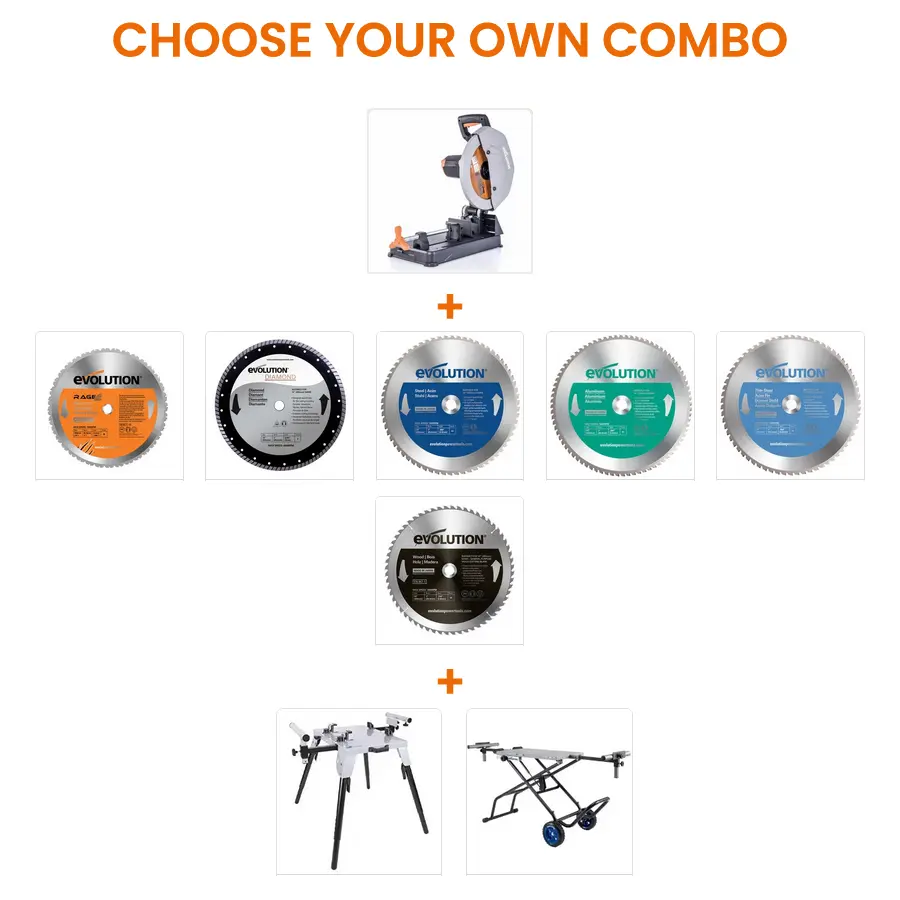 EVOLUTION POWER TOOLS - COMBO R355CPS + LAME DE SCIE + SUPPORT