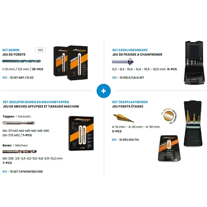 PROMEGA EVOLUTION - SET BOREN, MACHINETAPPEN, KEGELVERZINKERS EN TRAPPLAATBOREN