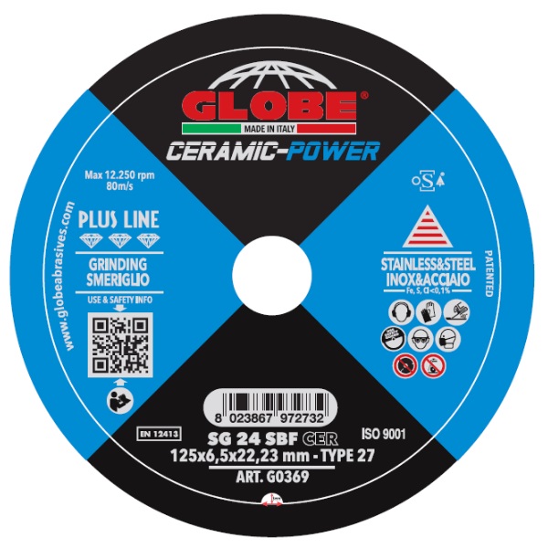 GLOBE - SLIJP-EN AFBRAAMSCHIJF CERAMIC POWER METAAL-INOX