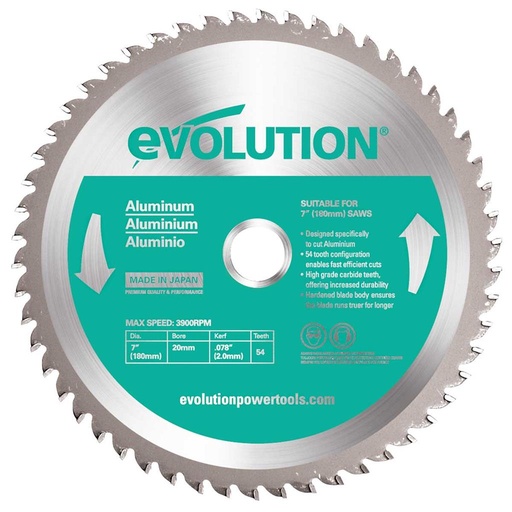 [614.EVO.180.ALU] EVOLUTION POWER TOOLS - SAW BLADE ALUMINUM 180 MM FOR CIRCULAR AND CHOP SAWS