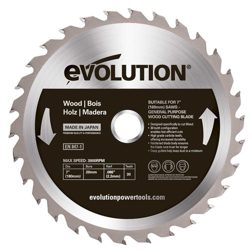 [614.EVO.180.HOUT] EVOLUTION POWER TOOLS - SAW BLADE WOOD 180 MM FOR CIRCULAR AND CHOP SAWS