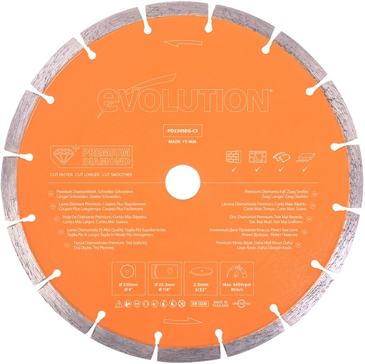 [614.EVO.PREMIUM.230] EVOLUTION POWER TOOLS - PREMIUM DIAMOND BLADE 230 MM FOR DISC CUTTERS