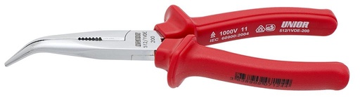 [13.512.1VDE.170] UNIOR - LONG NOSE PLIERS WITH SIDE CUTTER AND PIPE GRIP, BENT