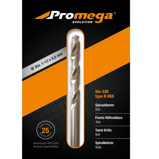 [18.SET.MET.1.10.G] PROMEGA EVOLUTION - SET BRIGHT GROUND DRILL BITS