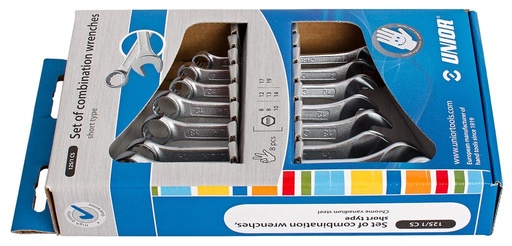 [13.125.1.8.19.CS] UNIOR - SET OF COMBINATION WRENCHES, SHORT TYPE IN CARTON BOX