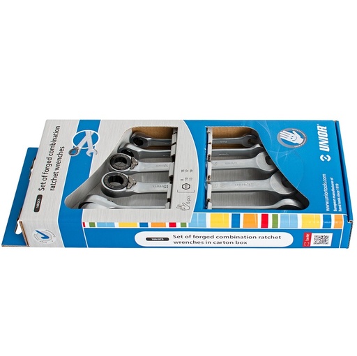 [13.160.6.8.19.CS] UNIOR - SET OF RATCHET COMBINATION WRENCHES IN CARTON BOX