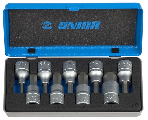 [13.192.14.9] UNIOR - HEXAGONAL SCREWDRIVER SOCKET SET 1/2" IN METAL BOX