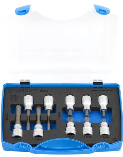 [13.192.15.10] UNIOR - SET OF SCREWDRIVER SOCKETS WITH ZX PROFILE 1/2" IN PLASTIC BOX