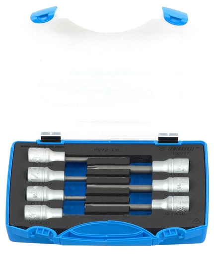 [13.192.17.10] UNIOR - SET OF LONG SCREWDRIVER SOCKET WITH TX PROFILE 1/2" IN PLASTIC BOX