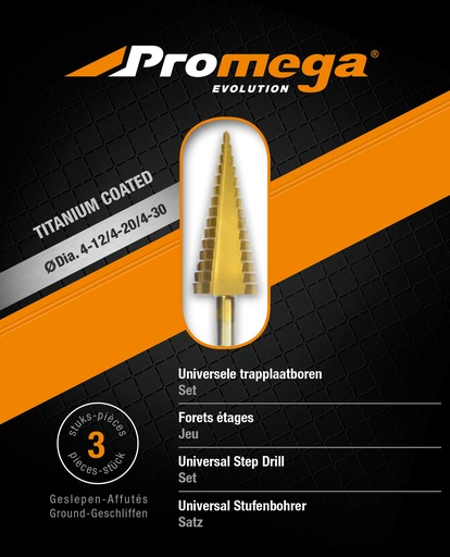[18.952.000.TIN] PROMEGA EVOLUTION - TIN STEP DRILL BITS SET