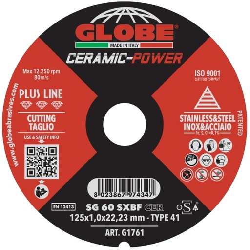 [09.CP.125.10.M.I] GLOBE - CUTTING DISC CERAMIC POWER FOR METAL AND INOX 