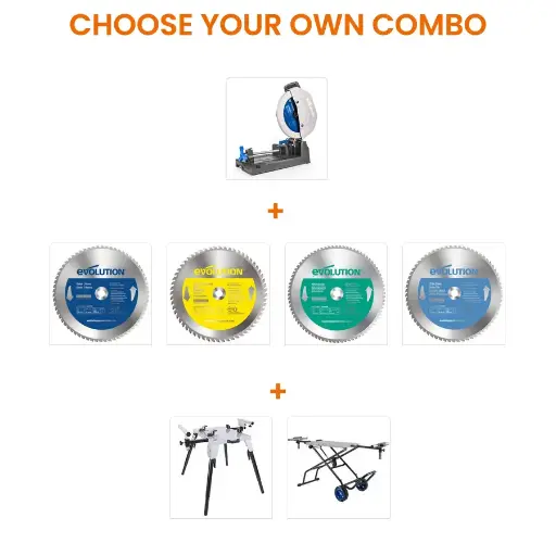 [614.COM.S355CPS] EVOLUTION POWER TOOLS - COMBO S355CPS + LAME DE SCIE + SUPPORT