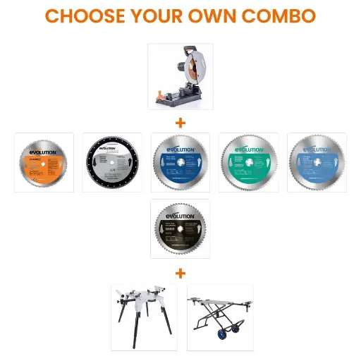 [614.COM.R355CPS] EVOLUTION POWER TOOLS - COMBO R355CPS + ZAAGBLAD + STAND