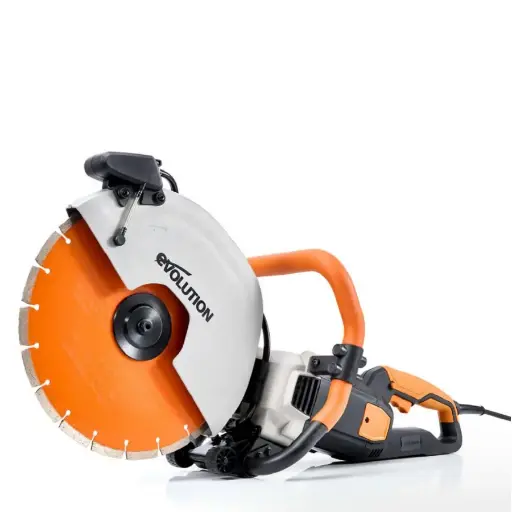 [614.EVOLU.R350DCT+] EVOLUTION POWER TOOLS - ELEKTRISCHE DISCCUTTER MET PREMIUM DIAMANTZAAGBLAD +STOFONDERDRUKKING