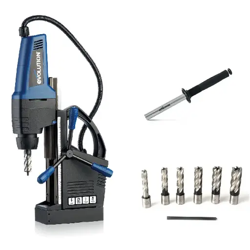 [614.EVOLU.42.CYC.KIT] EVOLUTION POWER TOOLS - FOREUSE MAGNETIQUE EVOMAG42 + CYCLONE + JEU DE FRAISES 6 PCS