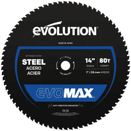 [614.DRYCUT.MAX.355.IJZER] EVOLUTION POWER TOOLS - EVOMAX SAW BLADE STEEL 355 MM FOR CIRCULAR AND CHOP SAWS