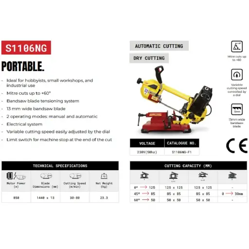 [744.S.1106.NG.230V] STARRETT - PORTABLE BAND SAW MACHINE - 120 MM