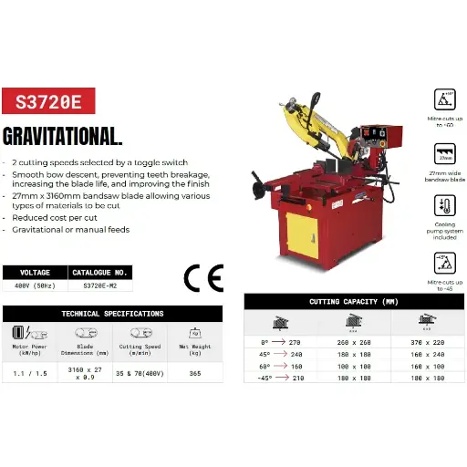 [744.S.3720.E.400V] STARRETT - SCIE A RUBAN STATIONAIRE - 270 MM