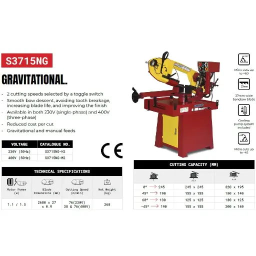 [744.S.3715.NG.400V] STARRETT - STATIONARY BAND SAW MACHINE - 245 MM