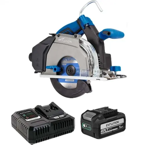 [614.LI.S165CCS] EVOLUTION POWER TOOLS - CIRKELZAAG S165CCS-LI + ACCU + RAPID CHARGER INCLUSIEF ZACHT STAAL ZAAGBLAD